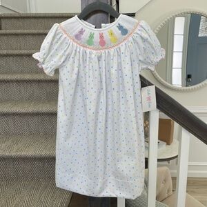 NWT Easter Bunny Colorful Smocked Polka Dot Kids Dress - 3T